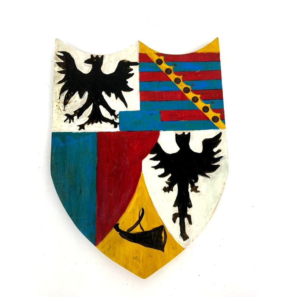 Vintage Wood Heraldic Shield Wall Decor Coat of Arms Folk Art
